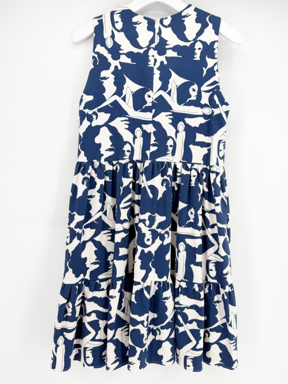LA DoubleJ Editions Blue Woman Print Mini Tier Sleeveless Cotton Dress NEW S - Picture 7 of 14